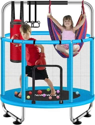 ZCMHAXJ 55 inch trampoline with safety net and multiple toys
