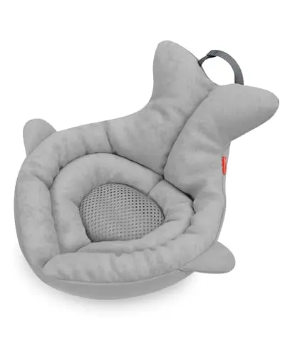 Skip Hop Soft Sink Baby Bath Tub in grey, showing plush terry surface and padded whale tail