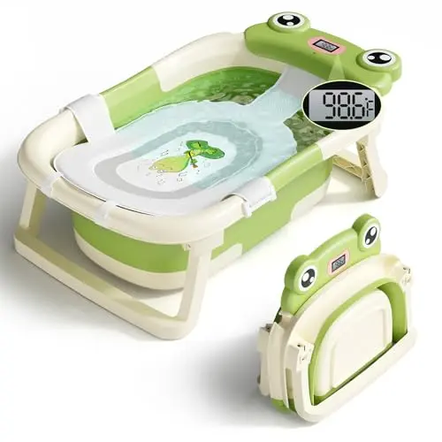 BUNWAG collapsible baby bathtub with temperature gauge in green