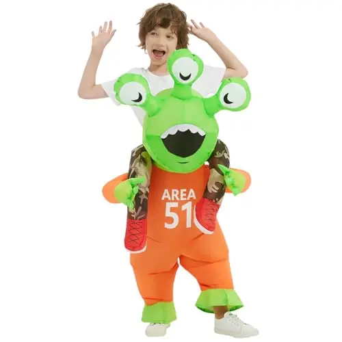 Inflatable alien costume for kids with ride-on design