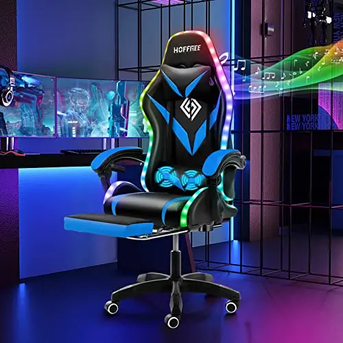 HOFFREE gaming chair with Bluetooth speakers and LED lights