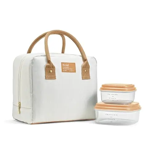 Fit & Fresh insulated lunch bag in ivory woven design with included food containers