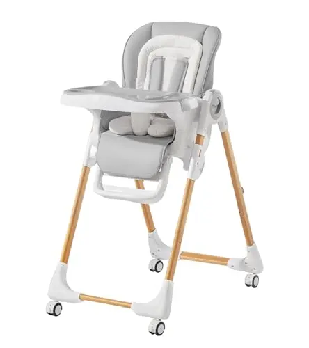 Mallify convertible high chair in light gray with adjustable features
