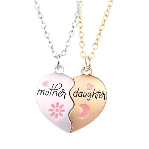 Ancnoz sun and moon mother daughter puzzle heart necklaces