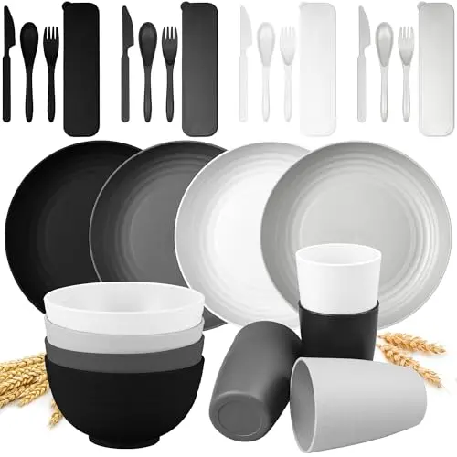 Gmleey 28-piece wheat straw dinnerware set