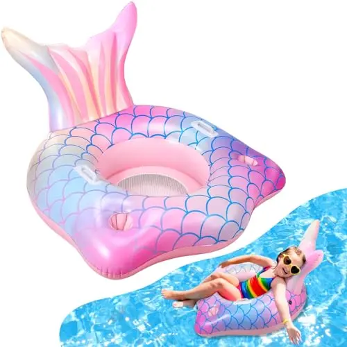 Runpon mermaid tail pool float chair with cup holders and armrests