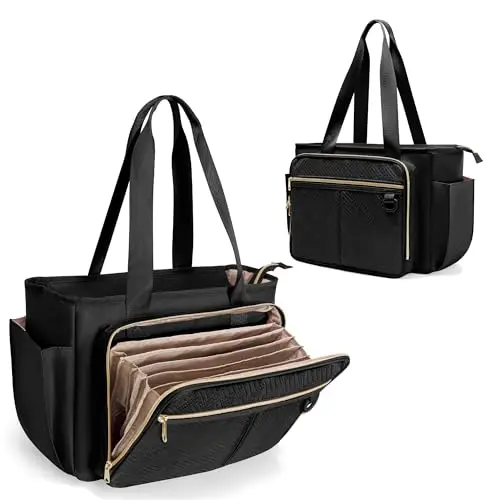 Prokva teacher tote bag with accordion file pockets and durable nylon construction