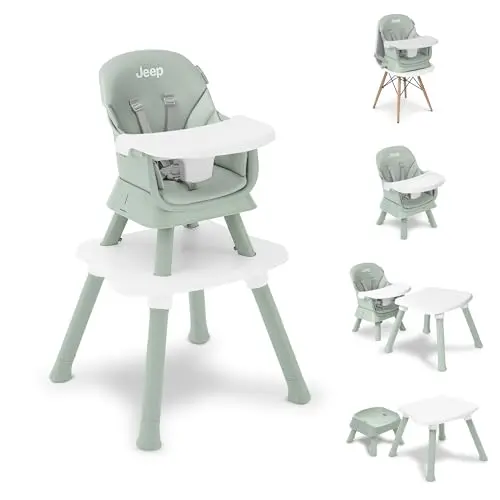Jeep Milestone 6-in-1 high chair in sage green with modern design