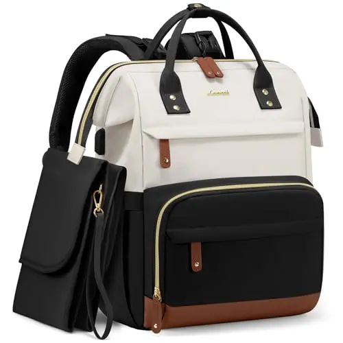 LOVEVOOK black and beige diaper backpack with changing station