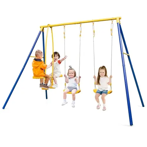 Costzon compact metal swing set with two swings and glider