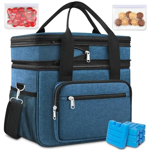 Coobiiya extra large expandable insulated lunch box in blue