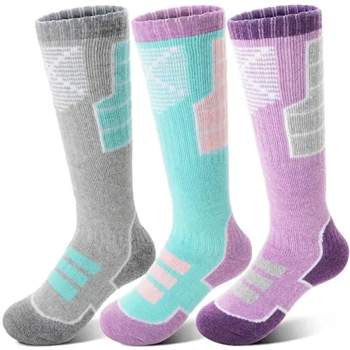 Anlisim kids merino wool ski socks with compression support