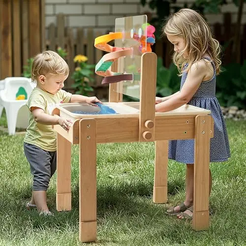 bopoobo wooden sand and water table with acrylic board and storage bins