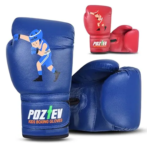 POZTEV youth boxing gloves in blue with adjustable straps