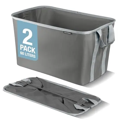 CLEVERMADE Collapsible Laundry Basket 2-Pack folded and open