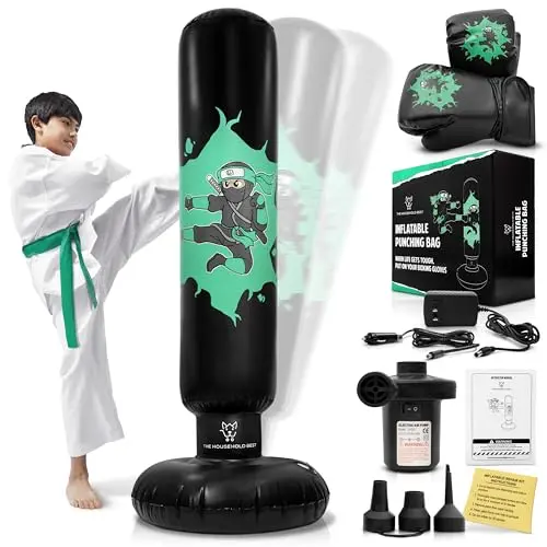 THB green ninja inflatable punching bag with electric air pump