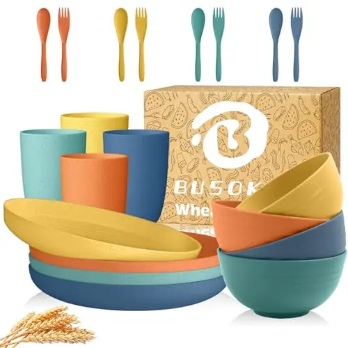 BUSOKIP 20-piece wheat straw dinnerware set