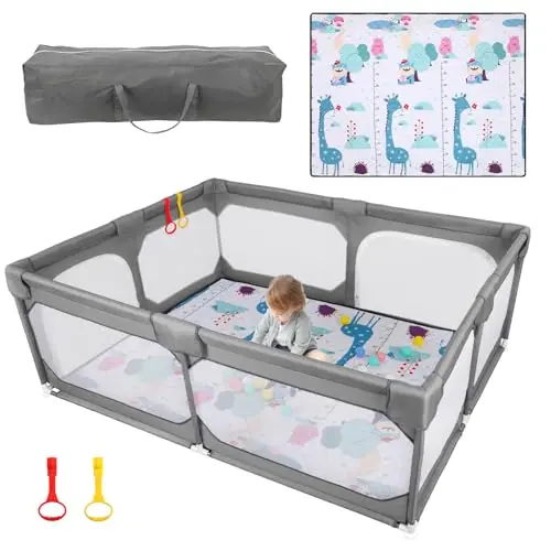JINXIA large baby playpen with included mat and sponge protection