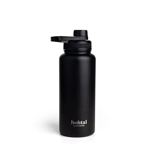Smartshake 32oz insulated water bottle in black with carrying loop