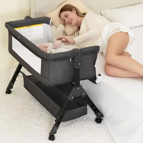 BCOL bedside bassinet with built-in mosquito net and storage
