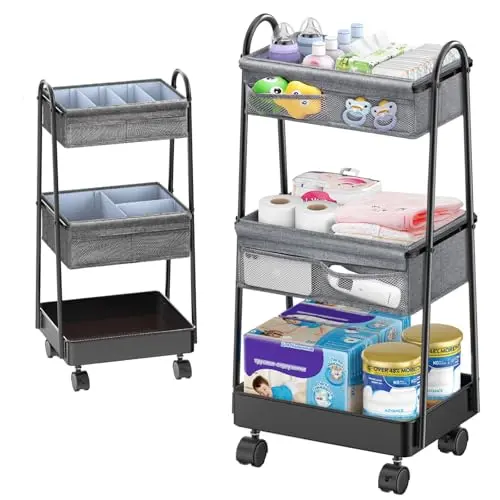 Modanais 3-tier baby diaper caddy with dividers in grey
