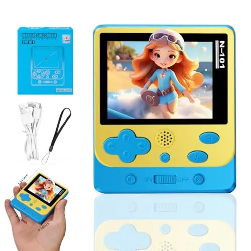 vaomon blue handheld game console with 2.5-inch screen for young children