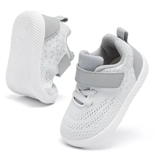 MORENDL toddler sneakers in white and gray with memory foam footbed