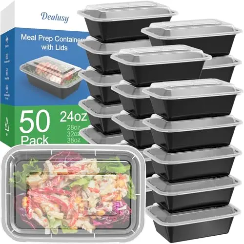 Dealusy black plastic meal prep containers with snap lids