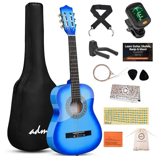 ADM 34 inch blue classical acoustic guitar with online lesson access