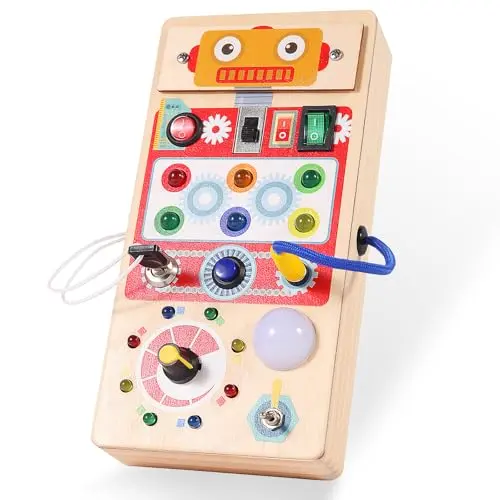 ASWEETS robot-shaped busy board with LED lights for toddlers