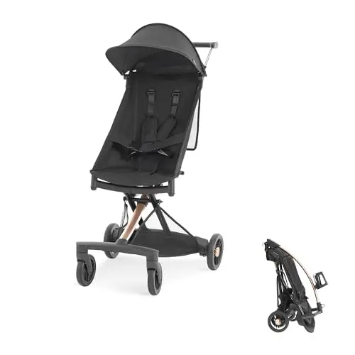 Evolur Roamer ultra light stroller in gold black with compact self-standing fold