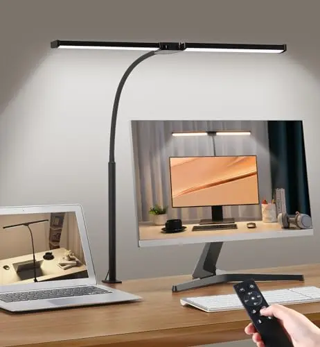Motumen LED desk lamp with dual heads and remote control