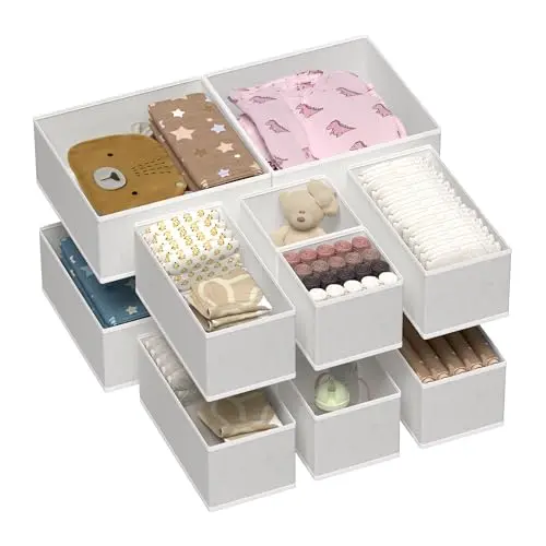 Vtopmart fabric drawer organizers in grey with multiple sizes