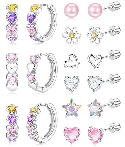 Mixed set of stud and hoop earrings for girls in surgical steel