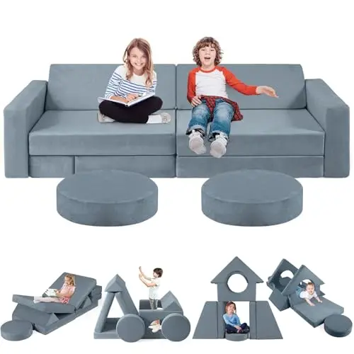 OSYKIU 12-piece modular kids play couch in grey