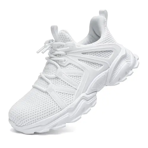 Xingfujie all white kids tennis shoes with hook and loop closure