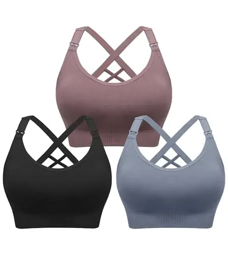 Angelhood 3-pack nursing sports bras in assorted colors