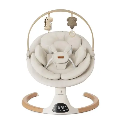 Monamii baby swing with wood grain design in beige