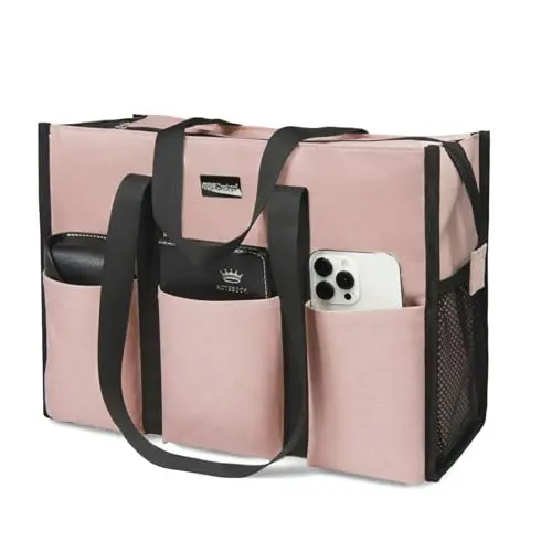 TOPDesign utility tote bag with multiple pockets in pink color