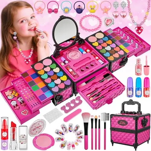 KUOVEI 99-piece kids makeup kit with jewelry accessories