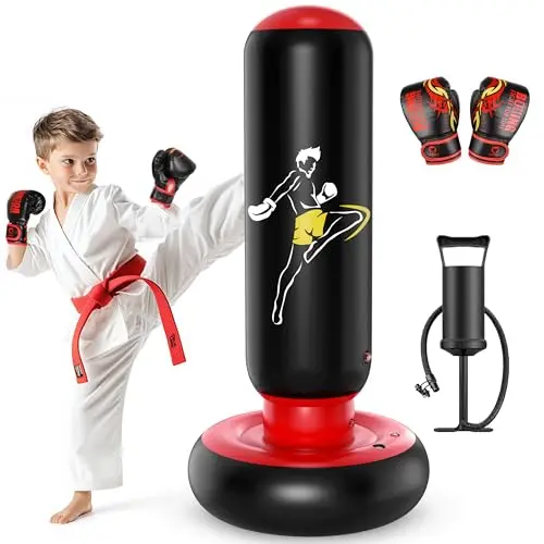 QPAU black and red inflatable punching bag with wide base