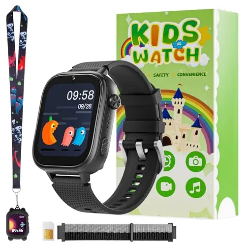 OKYUK kids smartwatch in black with large touchscreen