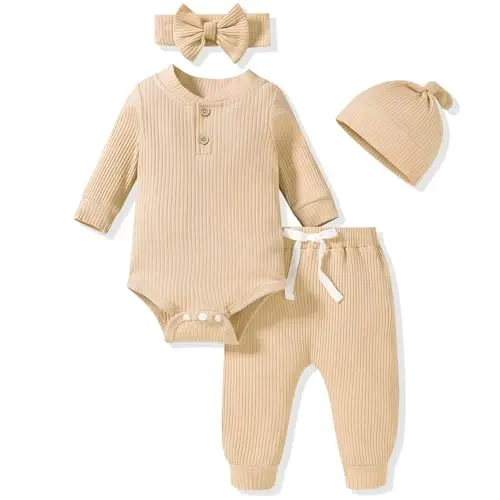 Aalizzwell ribbed newborn outfit set with hat for hospital