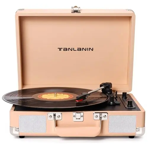 TANLANIN peach rose gold suitcase record player with vintage design