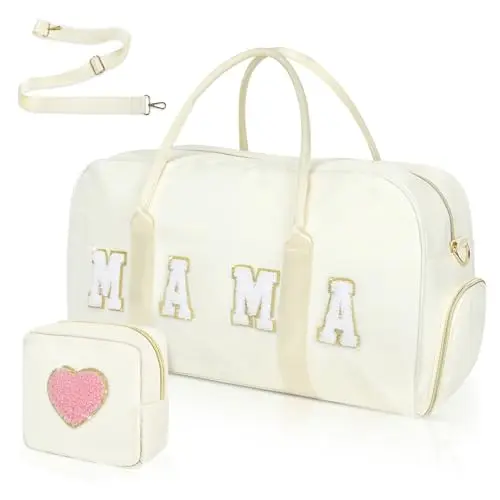 KUIRAN Mama hospital bag in white with chenille embroidery