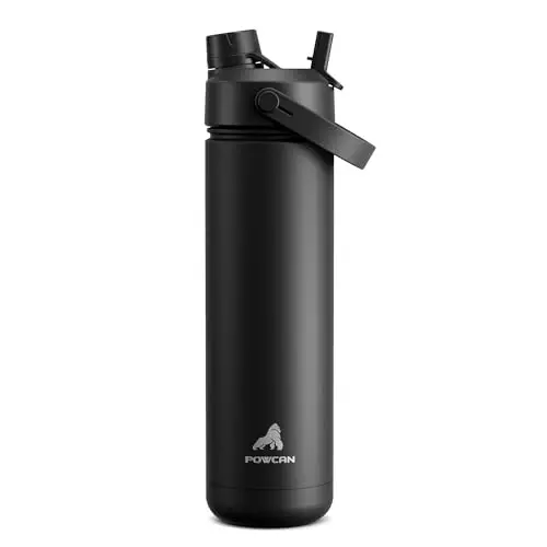 POWCAN insulated water bottle in dark knight color with 2-in-1 lid