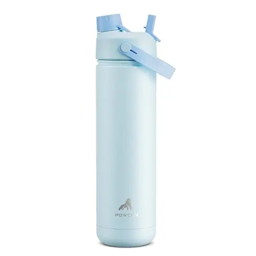 POWCAN 26oz insulated water bottle in sea breeze color with dual lid