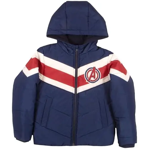 Marvel Avengers graphic print boys puffer winter jacket in dark blue