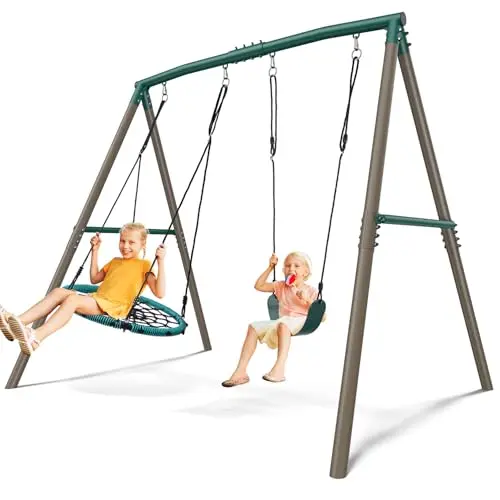 Hapfan 7.5 foot metal swing set with spider swing