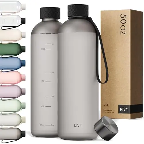 KIVY large plastic water bottle in ash black with measurements